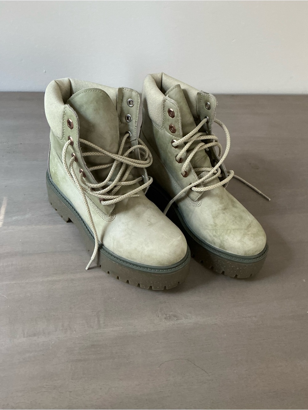 Timberland Light Olive Platform Lace-Up Ankle Boots